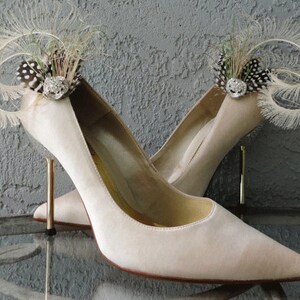 Ivory Sword, Polka Dot & Crystal Shoe Clips silver setting Wedding Bridal Shoe Clips