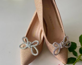 Rhinestone AB Crystal Rope Bow Shoe, Shoe Clips silver setting Wedding Bridal