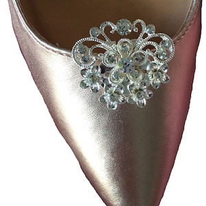 Shirley Silver & Crystal Shoe Clips Silver setting Wedding Bridal Shoe Clips