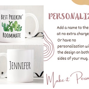 two white coffee mugs with red numbers on them
