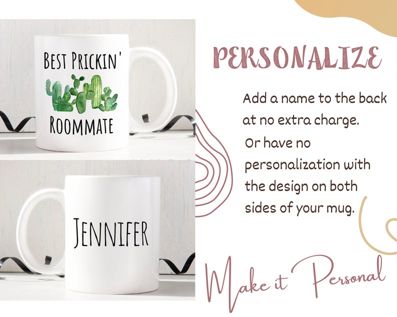 two white coffee mugs with red numbers on them