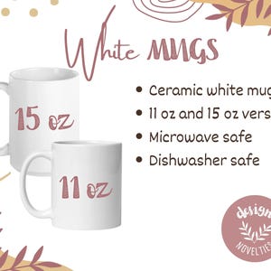 two white mugs with numbers on them