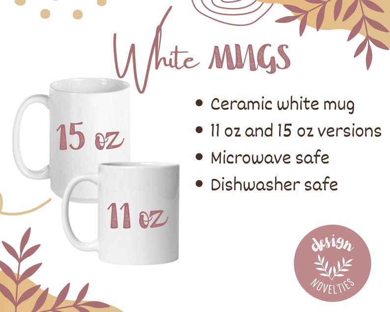 two white mugs with numbers on them