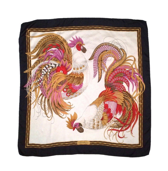 Vintage Salvatore Ferragamo Silk Scarf Rooster, Si