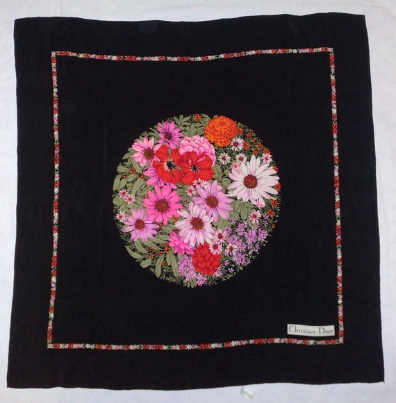 Vintage Christian Dior Silk Scarf Black printed ,