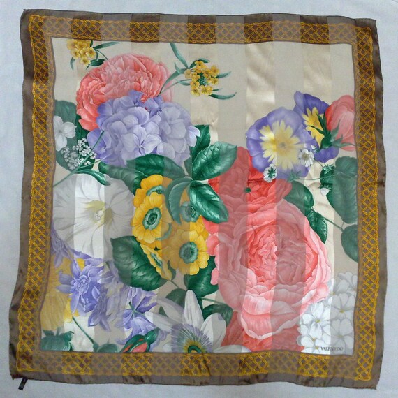 Vintage Valentino Silk Scarf Floral Print, Silk sc