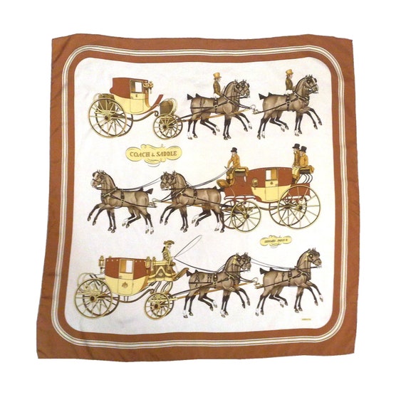 Vintage HERMES silk Scarf Coach Saddle by Ledoux,
