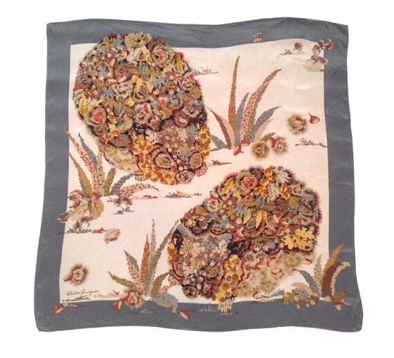 Vintage Salvatore Ferragamo Silk Scarf Hedgehogs,