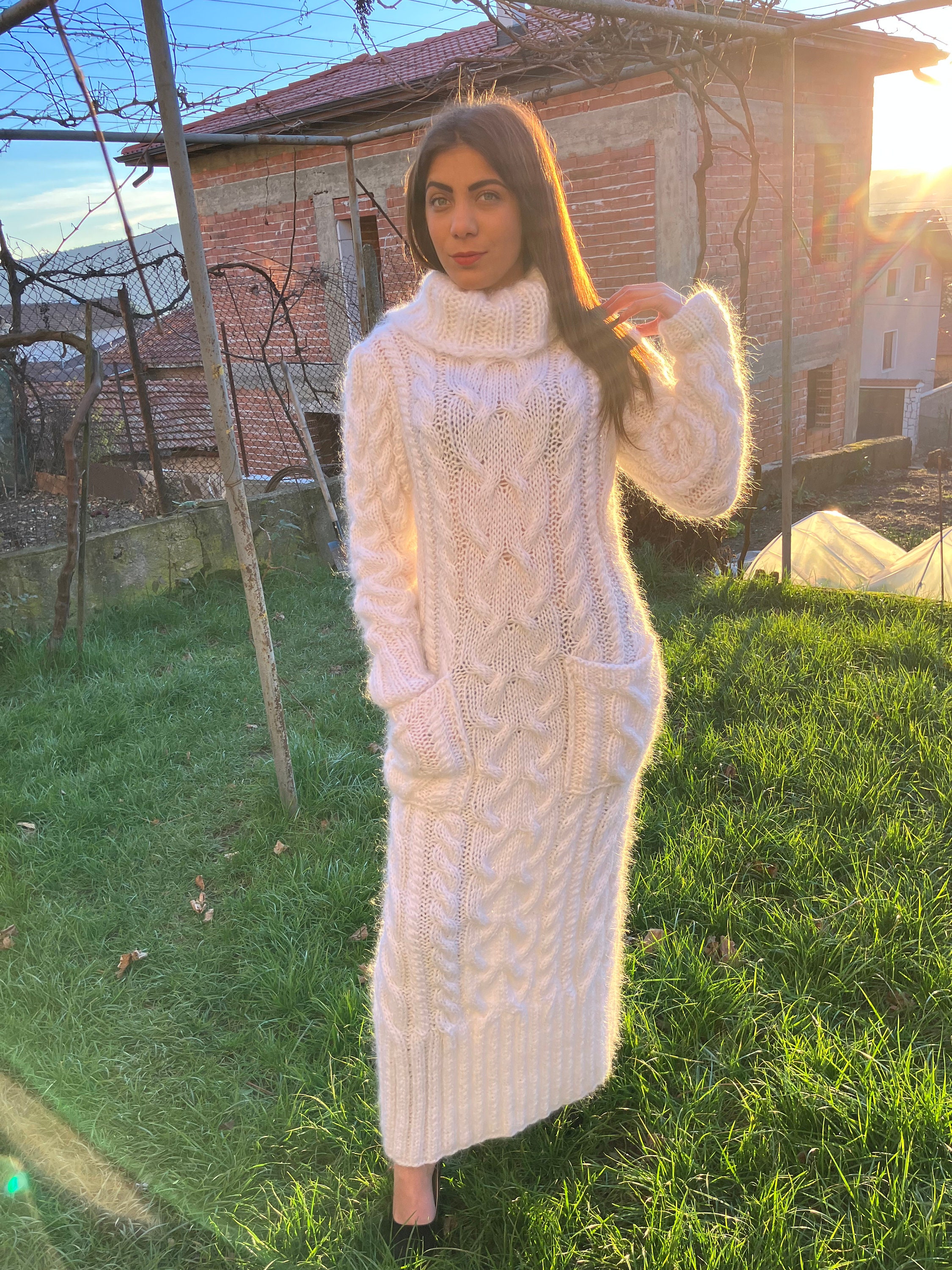 Long Maxi Dress Warm Cozy Dress Aran Knitting Floor Length - Etsy