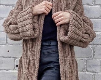 Made to order, Hand knit merino wool cardigan,Cable chunky knit cardigan, Thick loose cardigan, Hand knitted cost,Oversize sweater cardigan