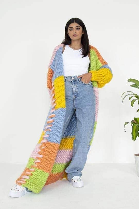 Buy Colorful Wool Squares Sweater Cardigan,patchwork Multicolor Cardigan,  Colour Block Long Jumper Online in India 