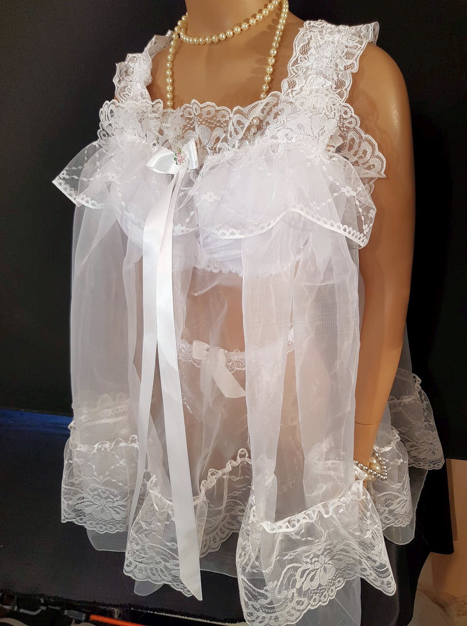 Satin Nylon Lace Slip FULL Sweep Negligee Babydoll Nightgown