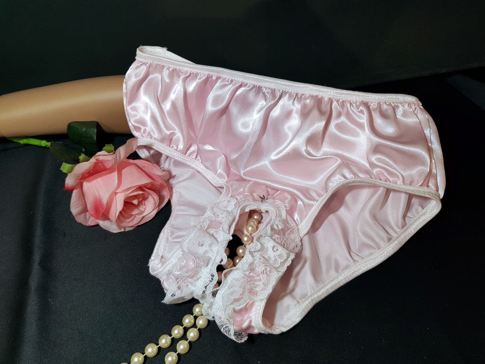 Bridal pink french quality's satin panties with open crotch