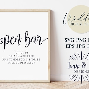 Open Bar Svg-bestanden, Bruiloft Svg, Open Bar Sign, Wedding Bar Sign, Cricut Svg, Silhouet Designs, Digital Cut Files, JPG DXF PNG