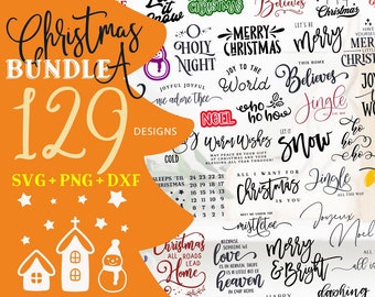 129 Christmas SVG Bundle Vol. C1, Merry Christmas, Happy Holidays, Merry and Bright, Commercial Use, Cricut, Silhouette, Digital Cut Files