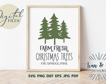 Kerstbomen Svg-bestanden, Farm Fresh, Tree Farm, Boerderij Kerstmis, Afdrukbare JPG, Sublimatie PNG, Cricut, Silhouet, Digital Cut Files