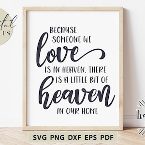 SVG-bestanden, omdat iemand van wie we houden in de hemel is Svg, Memory Svg, Heaven in Our Home, Farmhouse Svg, Memorial Svg, Condoleances Svg, DXF PNG