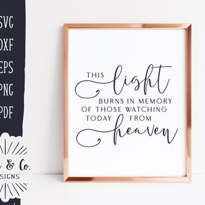 SVG ファイル、This Light Burns SVG、In Memory Of SVG、In Honor Of SVG、Memorial SVG、Condolences SVG、商用利用、デジタル ファイル、DXF PNG