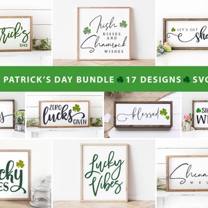 17 St. Patricks Day Zeichen Bundle SVG & Sublimation, Bauernhaus, Klee, Kleeblatt, Cricut SVG, Silhouette Designs, Digital Cut Files, DXF PNG