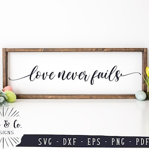 SVG ファイル、Love Never Fails SVG、Love SVG、Couples SVG、Christian Quote SVG、商用利用、カッティング ファイル、即時ダウンロード、DXF PNG
