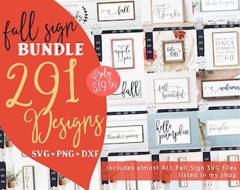 291 Fall Sign SVG Bundle, Give Thanks, Hello Pumpkin, Thanksgiving, Autumn, Commercial Use, Cricut, Silhouette, Digital Cut Files, DXF PNG