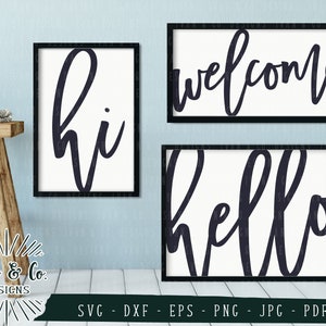 Fichiers SVG, Salut Svg, Bonjour Svg, Svg de bienvenue, surdimensionné, art mural, Cricut, Silhouette, usage commercial, fichiers de découpe numérique, Dxf Eps Png Jpg Pdf