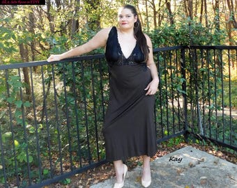 NWT! NATORI Neiman Marcus Brown and Black Negligee Long Nightgown Nightdress Gown Lingerie - XL