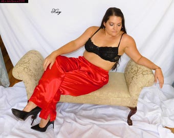 Pantalones largos de pijama de satén rojo estilo años 80 de Victoria's Secret, lencería para dormir en vacaciones - Talla L