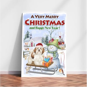 Tarjeta de Navidad del perro Lhasa Apso (6&quot; x 4&quot;) Interior en blanco - con sobre. Artículo perfecto para cualquier amante de los perros.