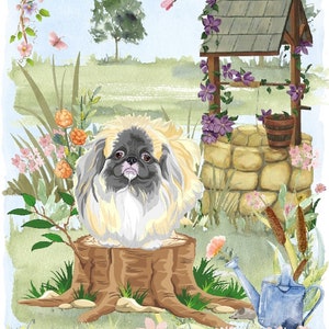 Pekinese Hund Blanko Karte / Notelet (6 "x 4"") mit Umschlag - Wishing Well Design.  Perfekter Artikel für jeden Hundeliebhaber