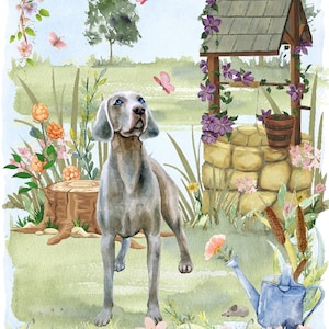Weimaraner Hund Blanko Karte / Notelet (6 "x 4") mit Umschlag - Wishing Well Design.  Perfekter Artikel für jeden Hundeliebhaber
