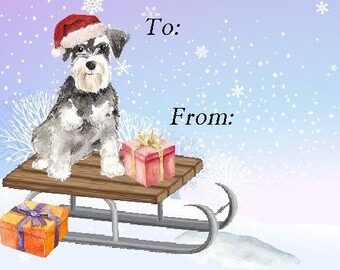 Miniature Schnauzer Dog Christmas Gift Labels, Peel Off Self adhesive, 2 Sheets of 21 Labels, 42 Labels in total
