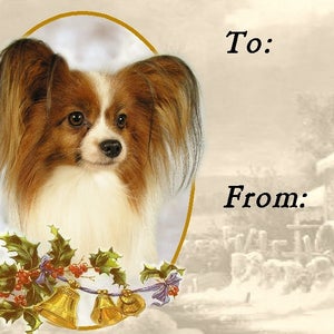 Papillon (vlinder) hond kerstcadeaulabels, verwijderbaar zelfklevend, 2 vellen van 21 labels, 42 labels in totaal