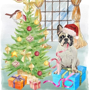 Weihnachtskarte mit Französische Bulldogge, innen blanko - mit Umschlag.  Perfekter Artikel für jeden Hundeliebhaber