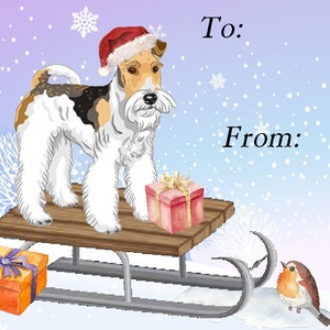 Etichette regalo di Natale a forma di cane Fox Terrier, autoadesive, staccabili, 2 fogli da 21 etichette, 42 etichette in totale