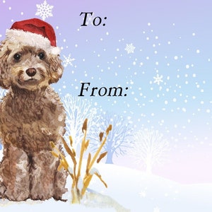 Etichette regalo di Natale per cani Cockapoo, autoadesive staccabili, 2 fogli da 21 etichette, 42 etichette in totale