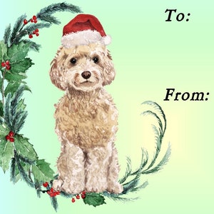 Etichette regalo di Natale per cani Cockapoo, autoadesive staccabili, 2 fogli da 21 etichette, 42 etichette in totale