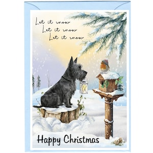 Weihnachtskarte mit Scottish Terrier / Scottie-Hund Blanko innen - mit Umschlag.  Perfekter Artikel für jeden Hundeliebhaber