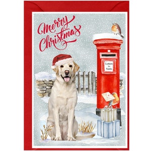 Biglietto di Natale per cane Labrador Retriever (giallo/dorato) (6" x 4") interno vuoto - con busta. Articolo perfetto per ogni amante dei cani
