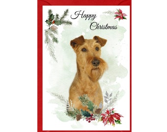 Carte de Noël Irish Terrier Dog (6 » x 4 ») vierge à l’intérieur - avec enveloppe.  Article parfait pour tout amoureux des chiens