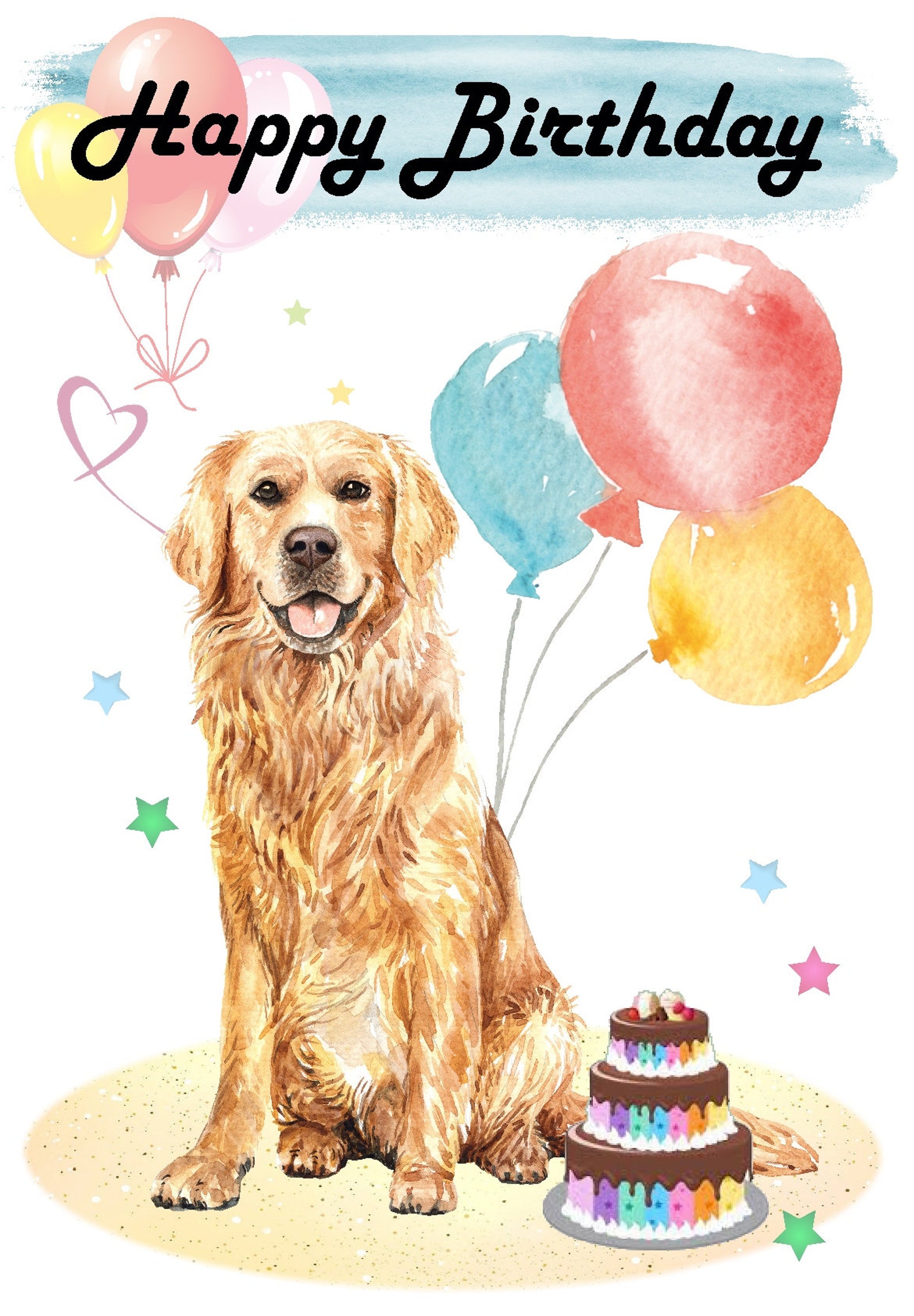 Golden Retriever Dog happy Birthday Card 6 | Etsy