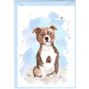 Gepersonaliseerde Staffordshire Bull Terrier-hondenwenskaart (6 x 4 inch) met envelop. Kaart kan indien gewenst blanco worden gelaten.
