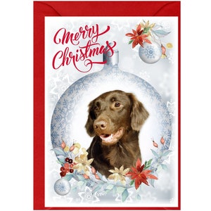 Tarjeta navideña con diseño de perro retriever de pelo liso (Liver) (6" x 4") Interior en blanco, con sobre. Artículo perfecto para cualquier amante de los perros