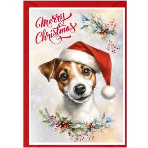 Weihnachtskarte mit Jack Russel Terrier (15 x 10 cm) Innen leer - mit Umschlag. Perfekter Artikel für jeden Hundeliebhaber