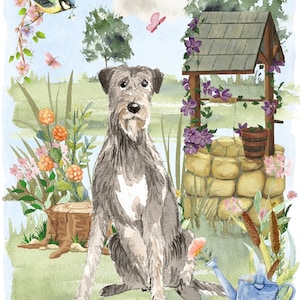 Irischer Wolfshund Hund Blanko Karte (15,5 x 10 cm) mit Umschlag - Wishing Well Design.  Perfekter Artikel für jeden Hundeliebhaber