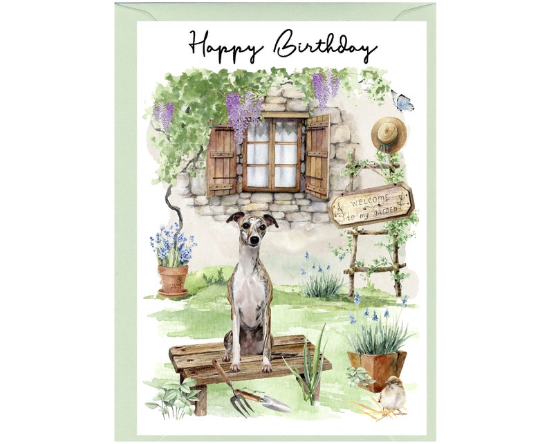 Tarjeta De Feliz Cumpleaños Para Perro Whippet (15 X 10 Cm) Con Sobre. Interior En Blanco Para