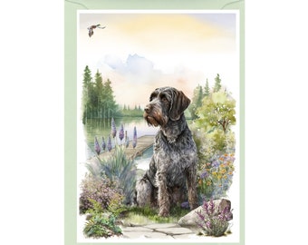 Personalised German Wire Haired Pointer Dog Greetings Card /Notelet (6" x 4") with Envelope.  Card can be left blank if preferred