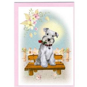 Tarjeta/nota en blanco de Schnauzer miniatura (15 x 10 cm) con sobre. Ideal para el Día de la Madre, San Valentín, etc. Ideal para cualquier amante de los perros.