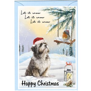 Carte de Noël chien bichon havanais (6 x 4 po.) vierge à l'intérieur - avec enveloppe.  Article parfait pour tous les amoureux des chiens