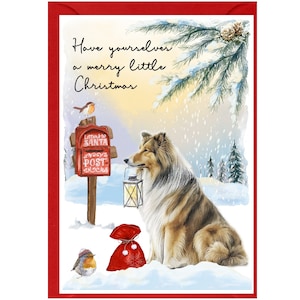 Weihnachtskarte mit Collie Hund - 15 x 10 cm Innen leer - mit Umschlag  Perfekter Artikel für jeden Hundeliebhaber
